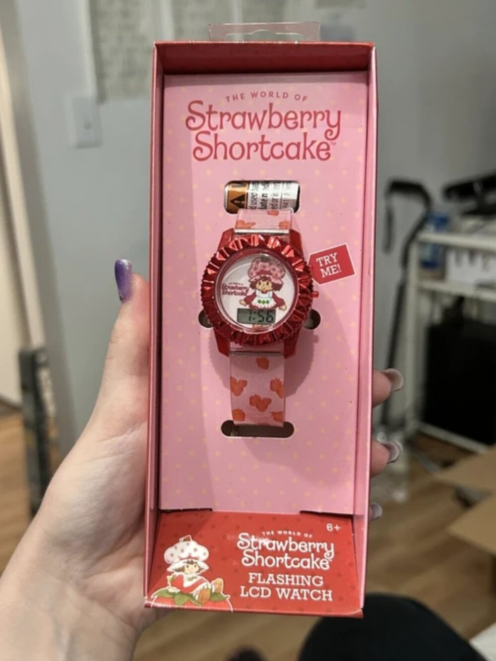 Vintage Style Strawberry Shortcake Flashing LCD Digital Watch NIB